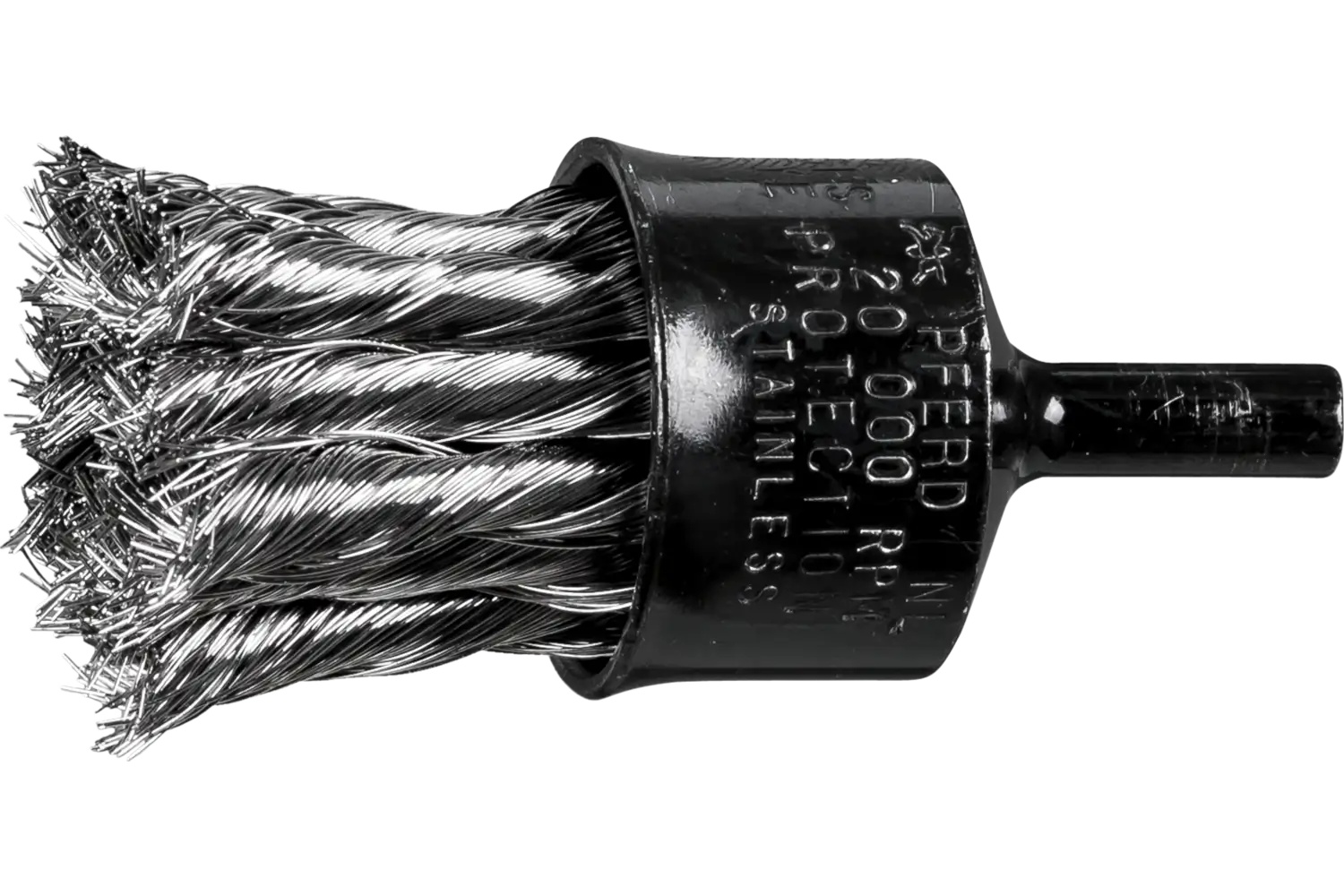 Picture of Pferd Knot Wire End Brush 1" Dia. Coated Flared Cup .010 Stainless Steel 1/4" Shank